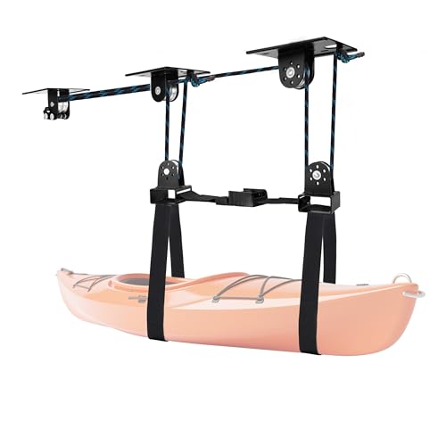 Garage Ceiling Kayak Hoist 10-14 Ft - Heavy Duty Lifting System for Up to 150 lbs