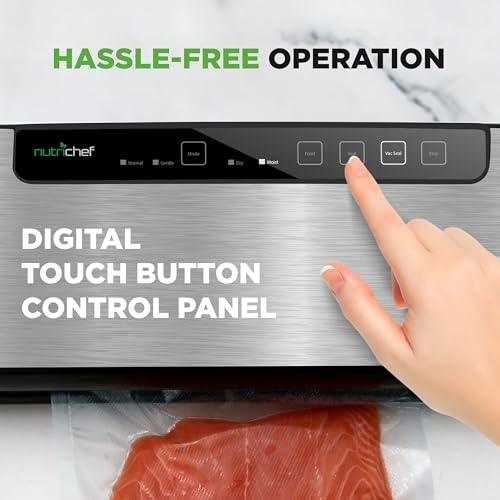 NutriChef Stainless Steel Food Vacuum Sealer Machine 14x6 Inches with Accessories - Automatic Air Sealing