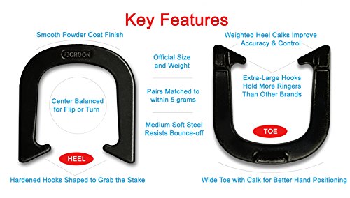 Gordon Professional Pitching Horseshoes - NHPA Sanctioned - Black, Medium Weight - Regulation Size - One Pair