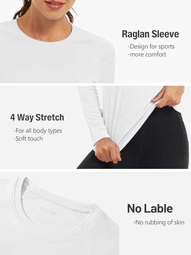 Women's Long Sleeve Sun Shirt UPF 50+ Quick Dry Swim Top - Medium White