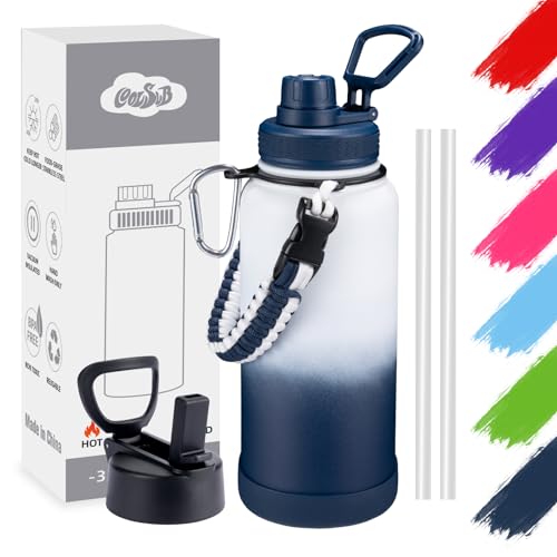 32oz Insulated Water Bottle with Leak-Proof Lids - White Navy