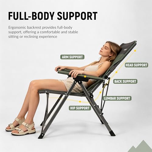 OUTSIDER Oversized Camping Chair with 3-Position Recline, Heavy Duty Green