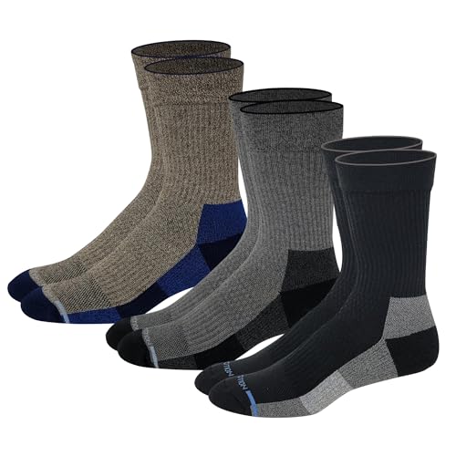 Dr. Motion Compression Crew Socks for Men – 3 Pairs, Assorted 10-13, Enhanced Cushion & Breathable Arch Support