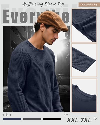 Men's Big & Tall Waffle Thermal Casual Shirts 3 Pack - Black, Gray, Navy Blue 3X-Large