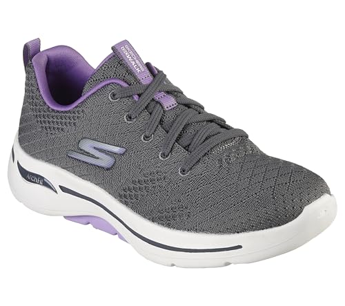 Skechers Women's Go Walk Arch Fit Unify Sneakers Gray/Lavender 8 - Supportive Walking Shoe