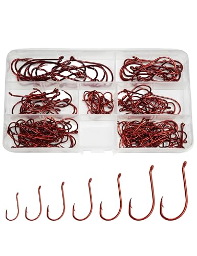 Red Offset Octopus Fishing Hooks - High Carbon Steel Circle Hooks for Saltwater & Freshwater - 175pcs