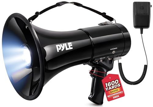 Black Pyle 50W Megaphone PA Bullhorn Speaker with Siren & Record - Crowd Control