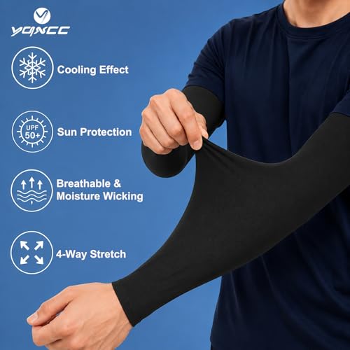 UV Sun Protection Arm Sleeves 6 Pairs Compression Sport Sleeves Men Women - Black, Gray, Blue