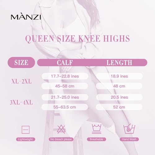 Plus Size Knee High Socks 15 Denier Sheer Nylon Stockings Black/Natural 3X-Large-4X-Large