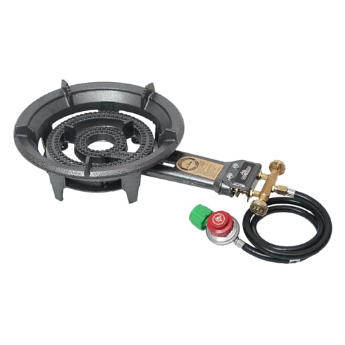 COOKAMP Propane Wok Burner SH90 Cast Iron Portable Camping Stove with Regulator & Hose