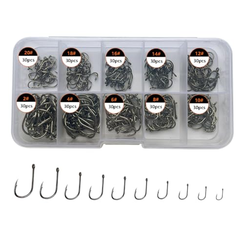 Black Small Fishing Hooks Set 300pcs - 10 Sizes for Freshwater Fishing