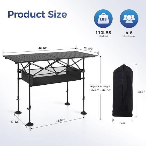 Adjustable Camping Table with Storage - Lightweight Foldable Outdoor Dining