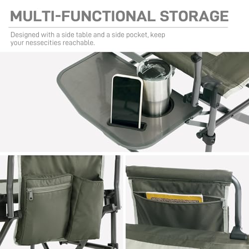 Portable Camping Directors Chair with Side Table & Pocket - Heavy Duty Support 400lbs - Green 2 Pack