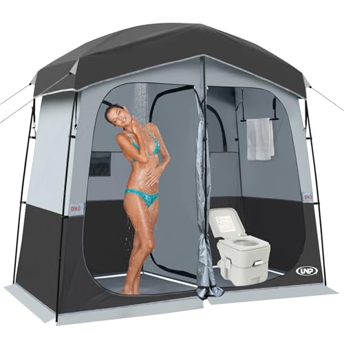 Black 2-Room Outdoor Camping Privacy Shower Tent - Portable Dressing & Toilet Shelter