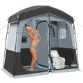 Black 2-Room Outdoor Camping Privacy Shower Tent - Portable Dressing & Toilet Shelter