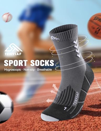 Crew Compression Running Socks - 15-20 mmHg Arch Support, Black White Gray, Size 9-13