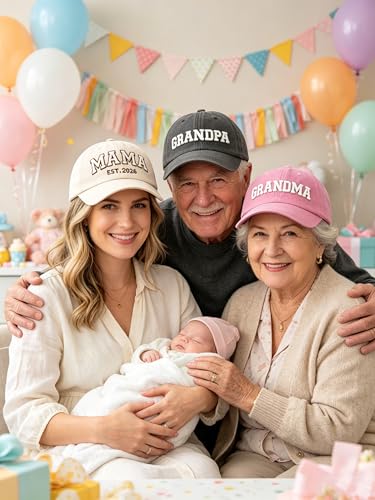 Couple Matching Baseball Cap for Grandpa Grandma Uncle Auntie - Adjustable Embroidered Hat (Black & Pink)