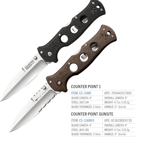 Cold Steel Counter Point 4-Inch Japanese AUS10A Razor-Sharp Folding Knife Silver & Black