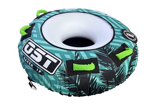 OST Outdoor Racer 1P Towable Tube for Boating - Inflatable Water Tube with Heavy-Duty PVC & Nylon Cover, 4 Handles, Quick Connect System