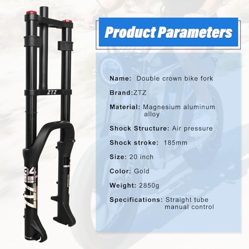 Exceedhub 20 Inch Black Fat Tire Air Suspension Fork 180mm Travel MTB E-Bike
