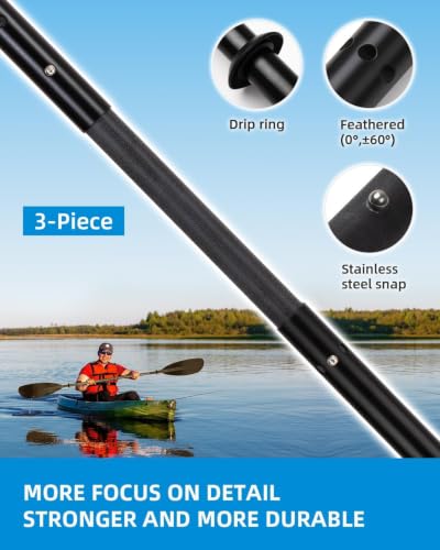 OCEANBROAD Adjustable Kayak Paddle - 94in Black with Aluminum Shaft & Leash