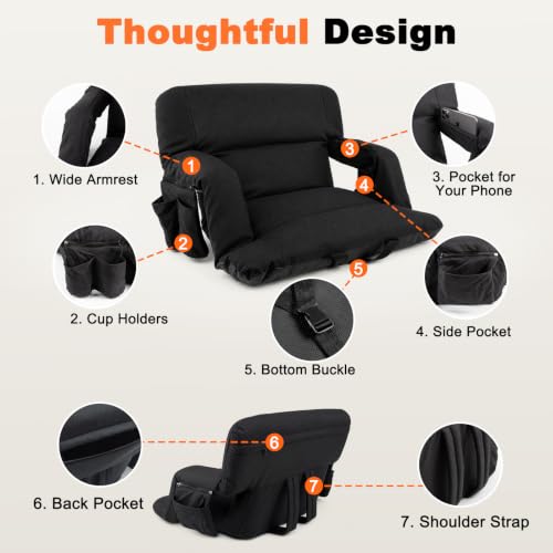 26-Inch Extra Wide Stadium Seat with Back Support & Reclining Positions