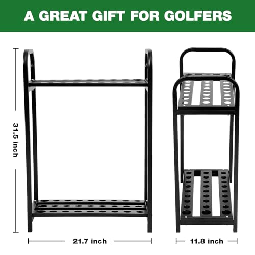 Golf Club Holder Stand for 27 Clubs - 21.6 x 11.8 x 31.5 Inches, Metal Storage Rack with Two-Tier Design