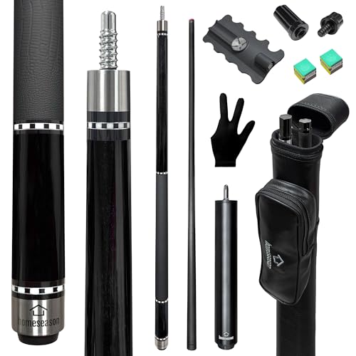 HomeSeason 58-Inch Carbon Fiber Pool Cue Stick 21oz with Screw-In Extension & Leather Case, Professional 13mm Tip Billiards Cue