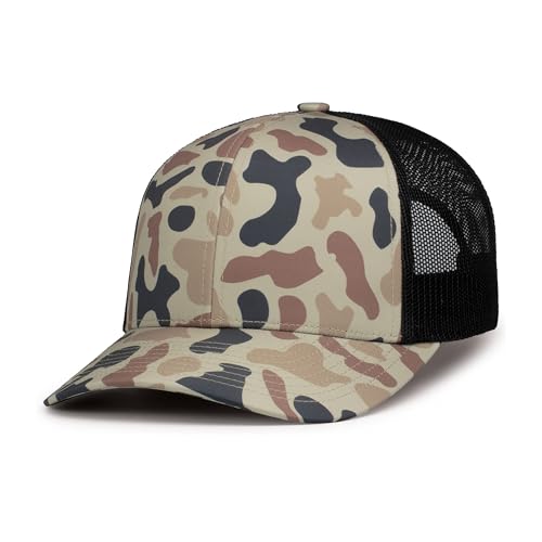 Unisex Duck Camo Trucker Snapback Cap - Mid-Profile Adjustable Hat, Canyon/Lt Charcoal