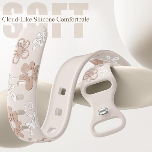 GEAK Floral Design Watch Band for Fitbit Sense/Sense 2/Versa 3/4 - Starlight Nude Flower, Silicone Replacement Wristband for Women & Men