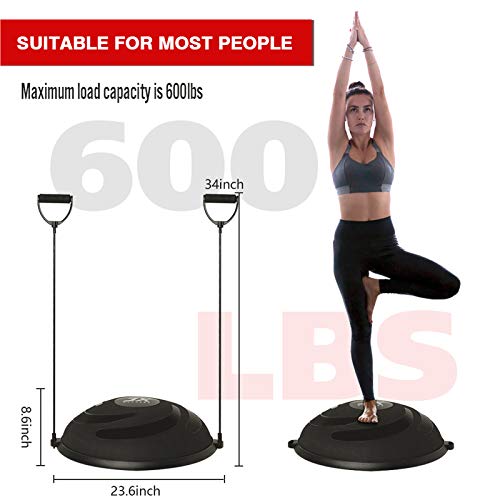 Black JX FITNESS 58cm Balance Half Ball Trainer with Resistance Bands & Pump – Home Core & Ab Workout Equipment