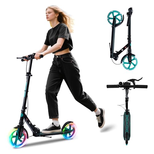 Kids & Teen Adjustable Kick Scooter with LED Wheels - Black