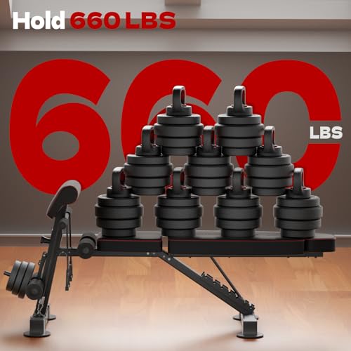 Black Adjustable Foldable Weight Bench for Full Body Home Gym - 660LBS Capacity