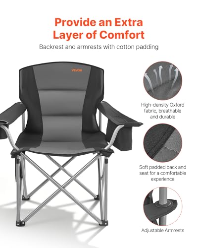 VEVOR 2 Pack Oversized Heavy Duty Camping Folding Chairs with Lumbar Support, Cooler Bag & Side Pockets