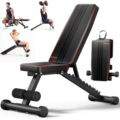 YOLEO Red Adjustable Weight Bench for Full Body Workout, Foldable Incline/Decline/Flat Training