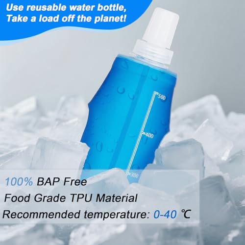 2 Pack Collapsible 500ml Water Bottles BPA-Free Soft Flask for Running Hiking Cycling