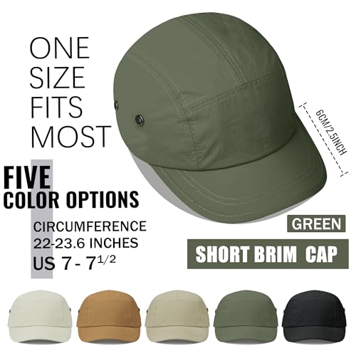 Short Brim 5 Panel Baseball Cap - Quick Dry Outdoor Sports Hat - Green, One Size