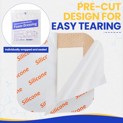 10 Pack Silicone Foam Wound Dressings 4x4 with Adhesive Border - High Absorbency Waterproof