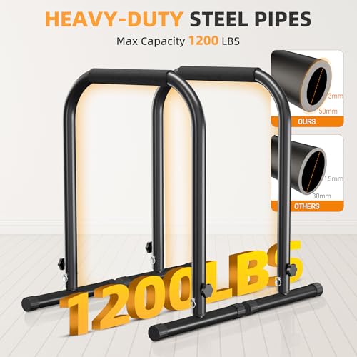 Heavy Duty Adjustable Dip Bar Station for Home Gym - Parallette Bars, Tall Steel Construction