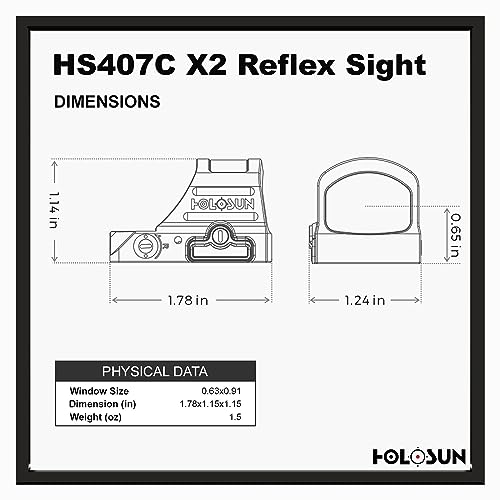 Holosun HS407C X2 - 2 MOA Dot, Red, Open Reflex Pistol Sight
