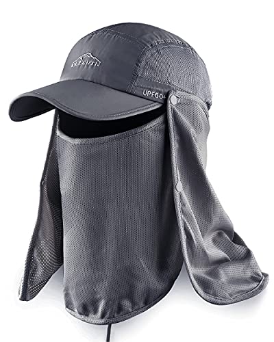 Sun Protection Hat for Men Women UPF 50+ Fishing UV Face & Neck Cover - Dark Grey 7 1/8-7 5/8
