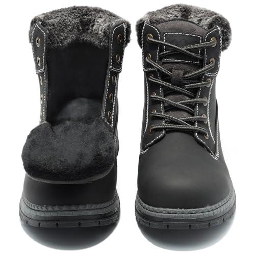 Snow Hiking Winter Boots for Women - Casual Lightweight Combat Work Boots Fur-Lined Ankle Fashion Backpacking Leather Shoes 9, Black