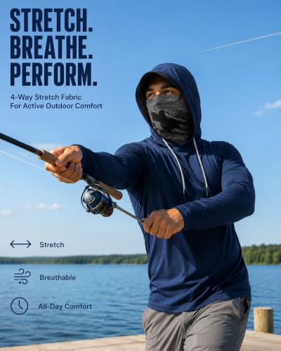 Men's UPF 50+ Sun Shirt with Hood & Face Mask - 5-Pack, Sizes Large, Color Options
