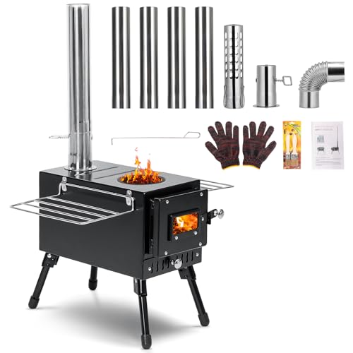 Portable Wood Stove for Camping with Temperature Control & Accessories