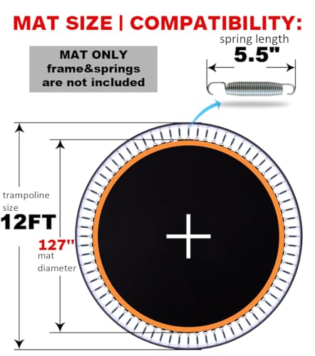12 ft Round Trampoline Mat Replacement with UV-Resistant PVC & 72 V-Rings