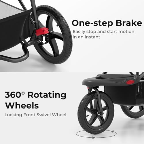 INFANS Foldable Jogging Stroller with Air-Filled Tires - Black, Adjustable Backrest