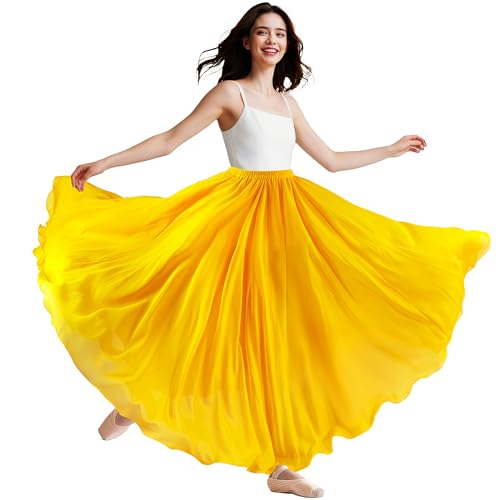 Yellow Belly Dance Skirt for Women, Flowy Long Skirt, Halloween Costume Gift
