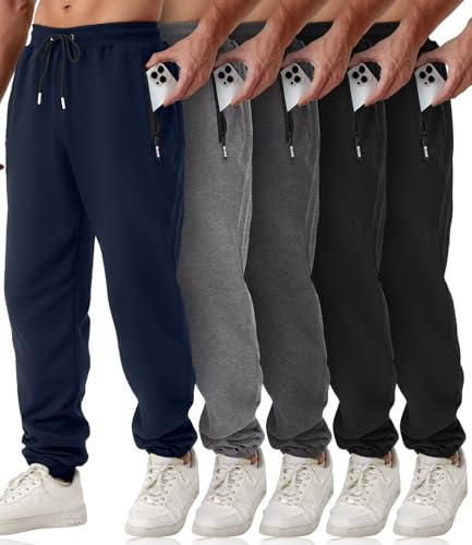 Men's Slim Fit Athletic Joggers with Zipper Pockets - 5 Pack