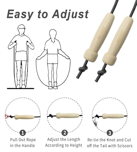 EGOSKY Adjustable Wooden Handle Jump Rope for Fitness Kids & Adults - Grey