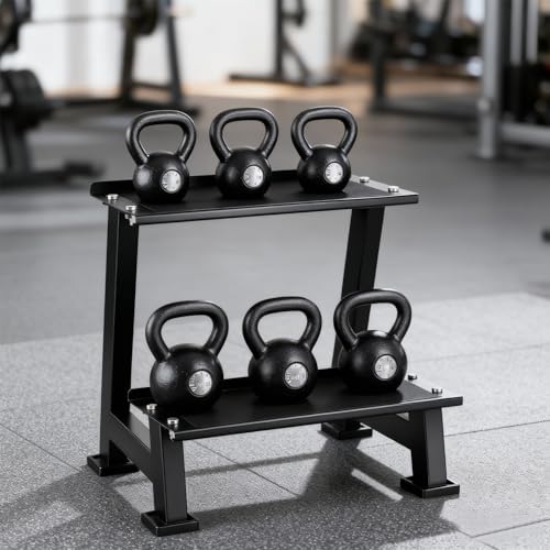Kettlebell Storage Rack 2-Tier Steel Stand with Non-Slip Pads for Home Gym